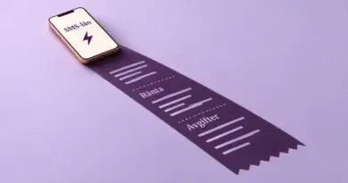 En mobil med texten SMS-lån kastar en lång kvittoformad skugga med orden Ränta och Avgifter som symboliserar lånets kostnader.